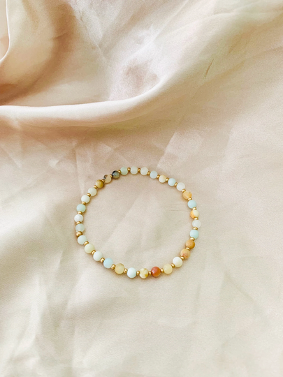 Amazonite Bracelet, Stretch Gemstone Minimalist Beaded Dainty Stacking Boho Bracelet