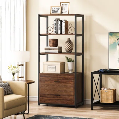 Bookcase, 4-Tier White Bookshelf With 2 Drawers, Etagere Standard Book Shelves Display Shelf For Home Office