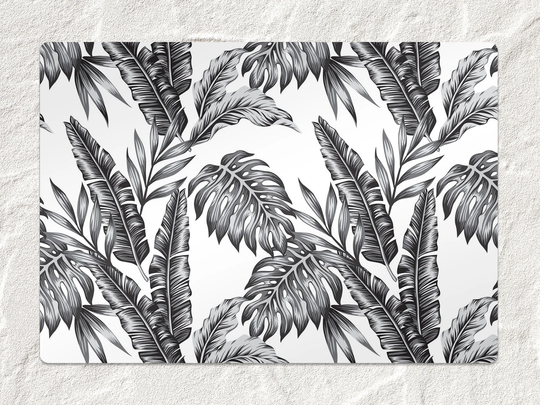 Monstera Leaves Chair Mat, Black Splat Gray Vinyl Floor Protective Office Decor, Flooring, Gift Idea