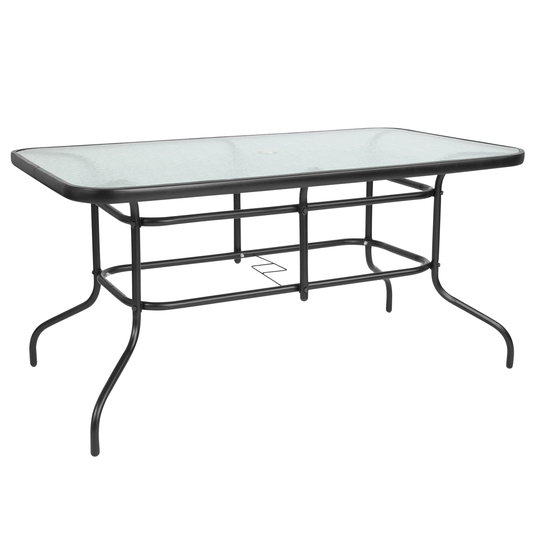 31.5" x 55" Rectangular Tempered Glass Metal Table with Smooth Ripple Design Top