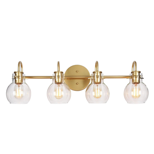 Modern Glam Gold 4-Light Bathroom Vanity Light Metal Globe Wall Sconces with Glass Shade - L 28.3"* W 6.3" * H 8.7"