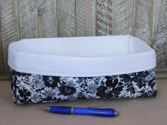 Long Fabric Basket Made With Black & White Floral