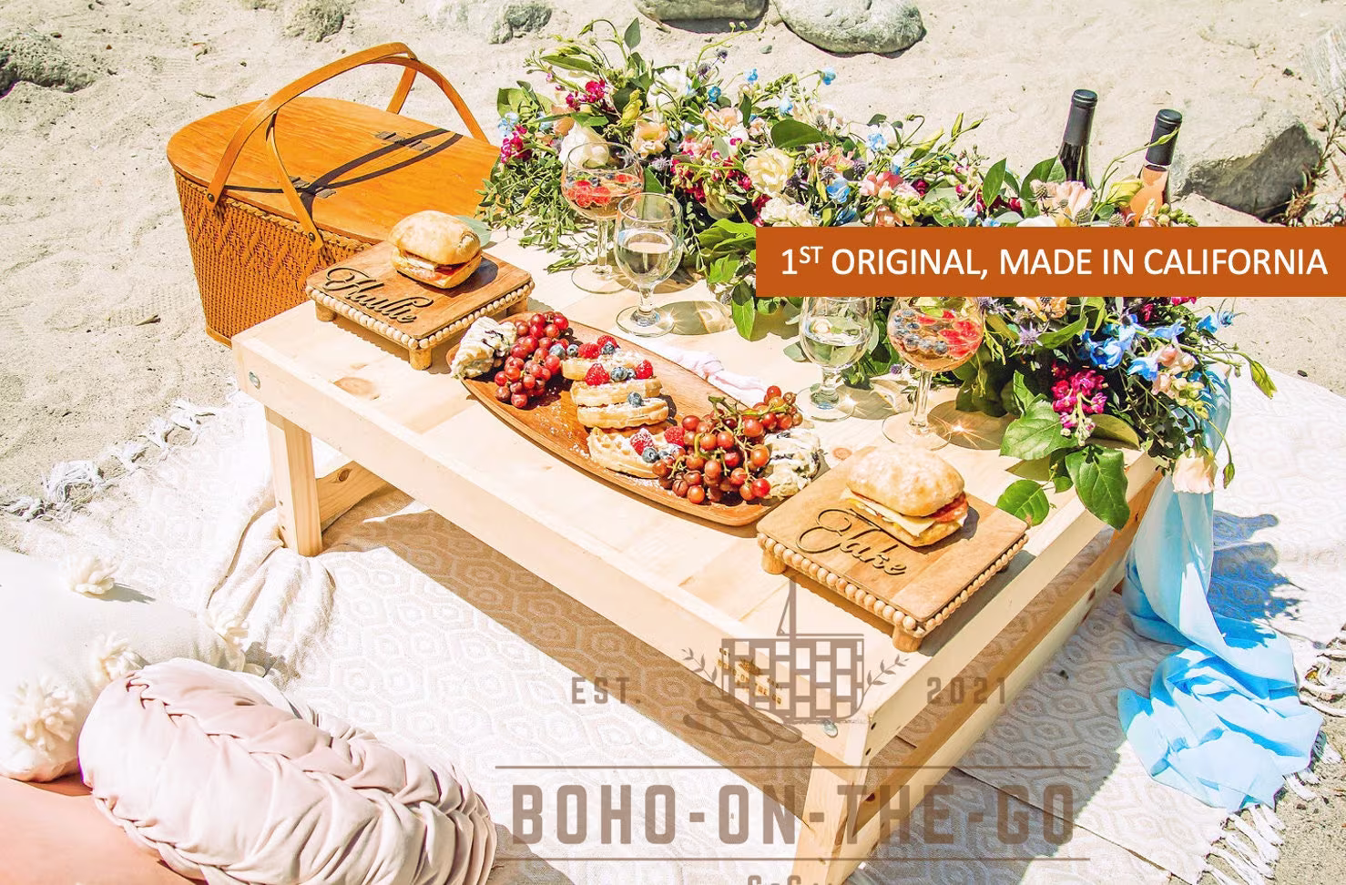 Picnic, Folding Picnic Table, Boho Luxury Low Picnic, Fold Wooden Outdoor Table