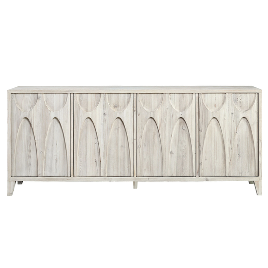 Ariel 79" Light Wash Finished Reclaimed Pine Carved Sideboard