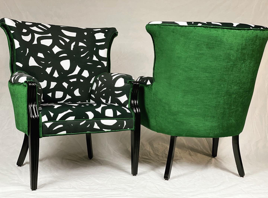 Can Replicate Free Shipping - Pair Of Vintage Wing Arm Chairs in Black & White Green