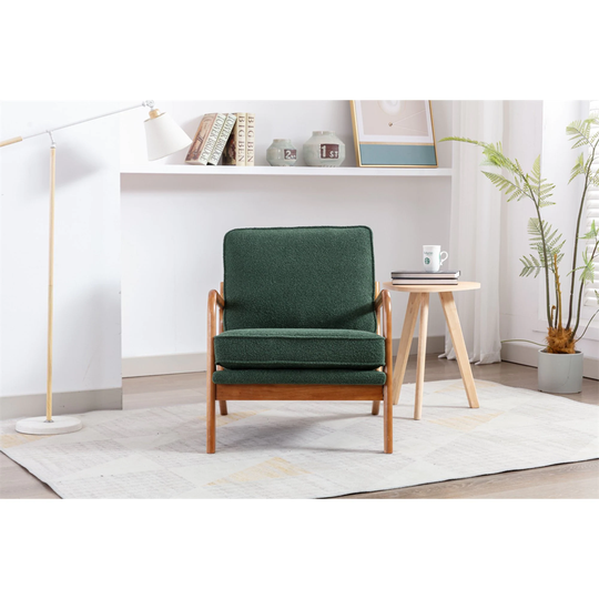 Lounge Arm Chair, Mid Century Modern Accent Chair, Wood Frame Armchair for Living Room, Bedroom, Emerald Fabric