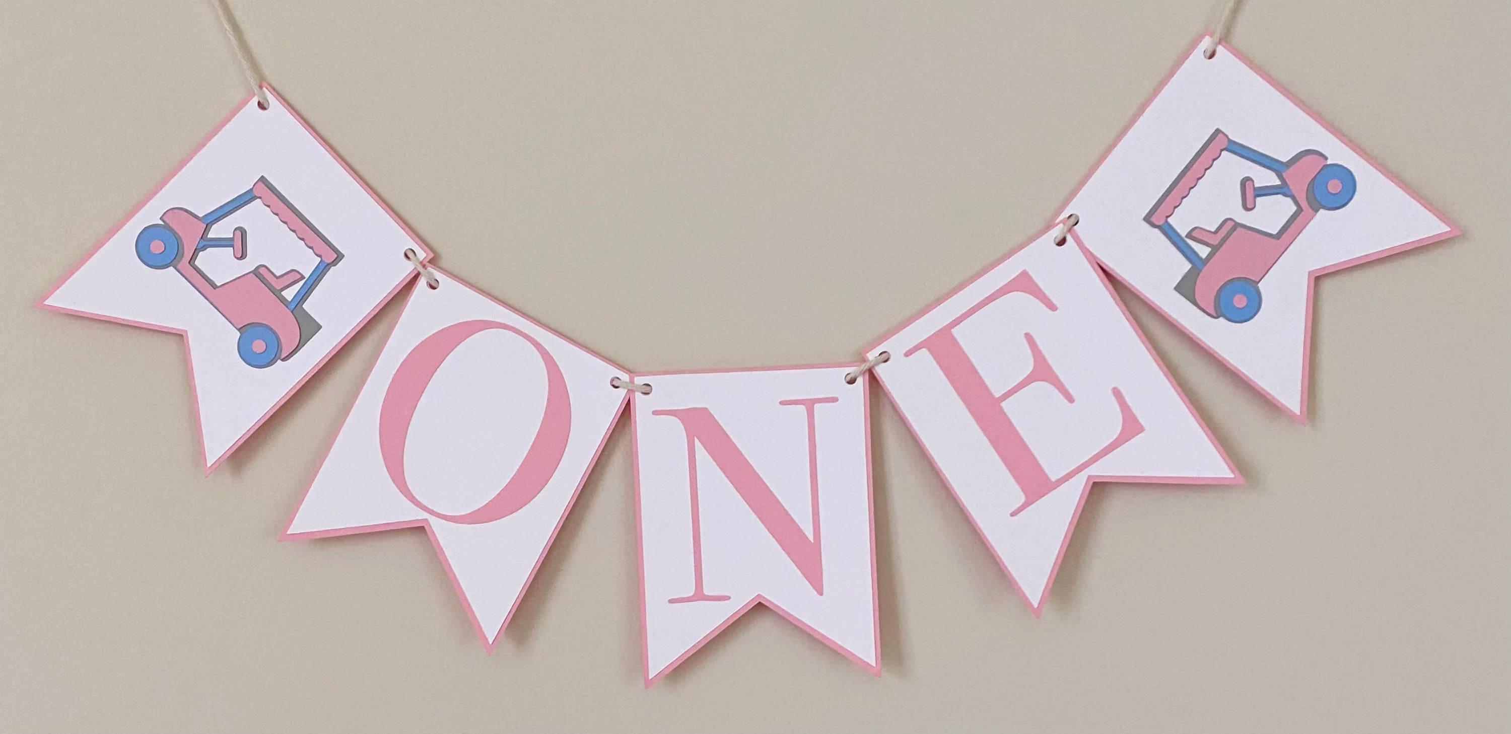 Golf Cart High Chair Banner - Birthday Party Banner, Hole in One Decor, First