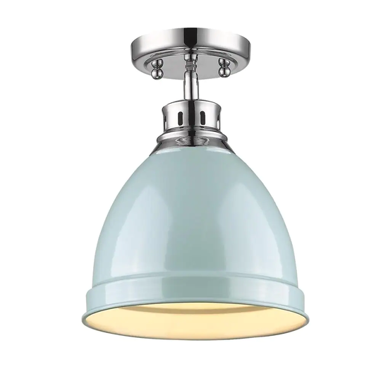 Golden Lighting Duncan Chrome Flush Mount with Seafoam Shade