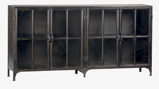Stunning 72" Black Sheet Metal Steel & Glass Display Sideboard By Terra Nova Designs Los Angeles