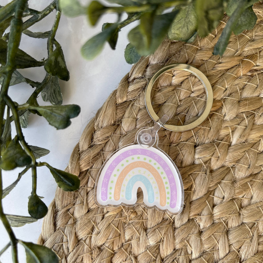 Pastel Pink Rainbow Acrylic Keychain | Happy Colorful Key Ring Gift For Friend Trendy Chain Light Color