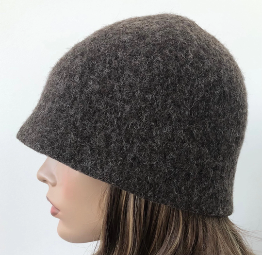 Ash Brown Heather Wool Beanie, Felted Hat, Cloche Women, Handmade Felt Hat