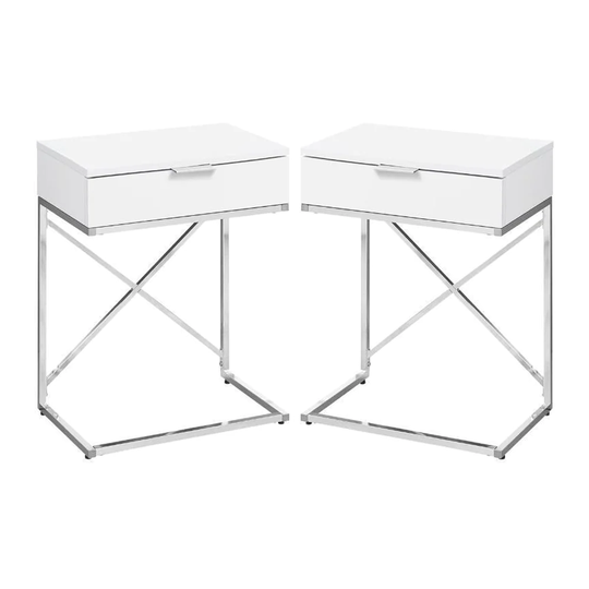 18" Accent End Table in White and Chrome Finish - Set of 2 - 54 x 84