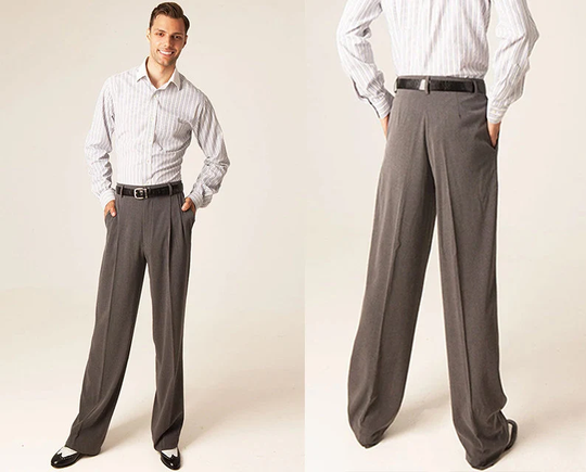 Men's Evening Pleated Pants, Argentine Tango Ballroom Dancing Dark Grey Loose Trousers, Latin Show Pants