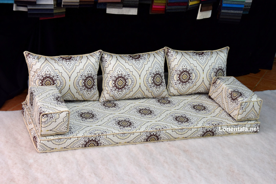 Oriental Floor Sofa Beige Gold, Moroccan Home Decor, Arabic Sofa, Floor Couch, Floor Cushions, Bohemian Furniture, Yoga Meditation Japanese