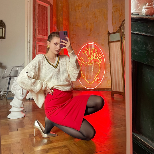 Vintage Ysl Skirt, Yves Saint Laurent Red Cotton High Waist Pencil Skirt