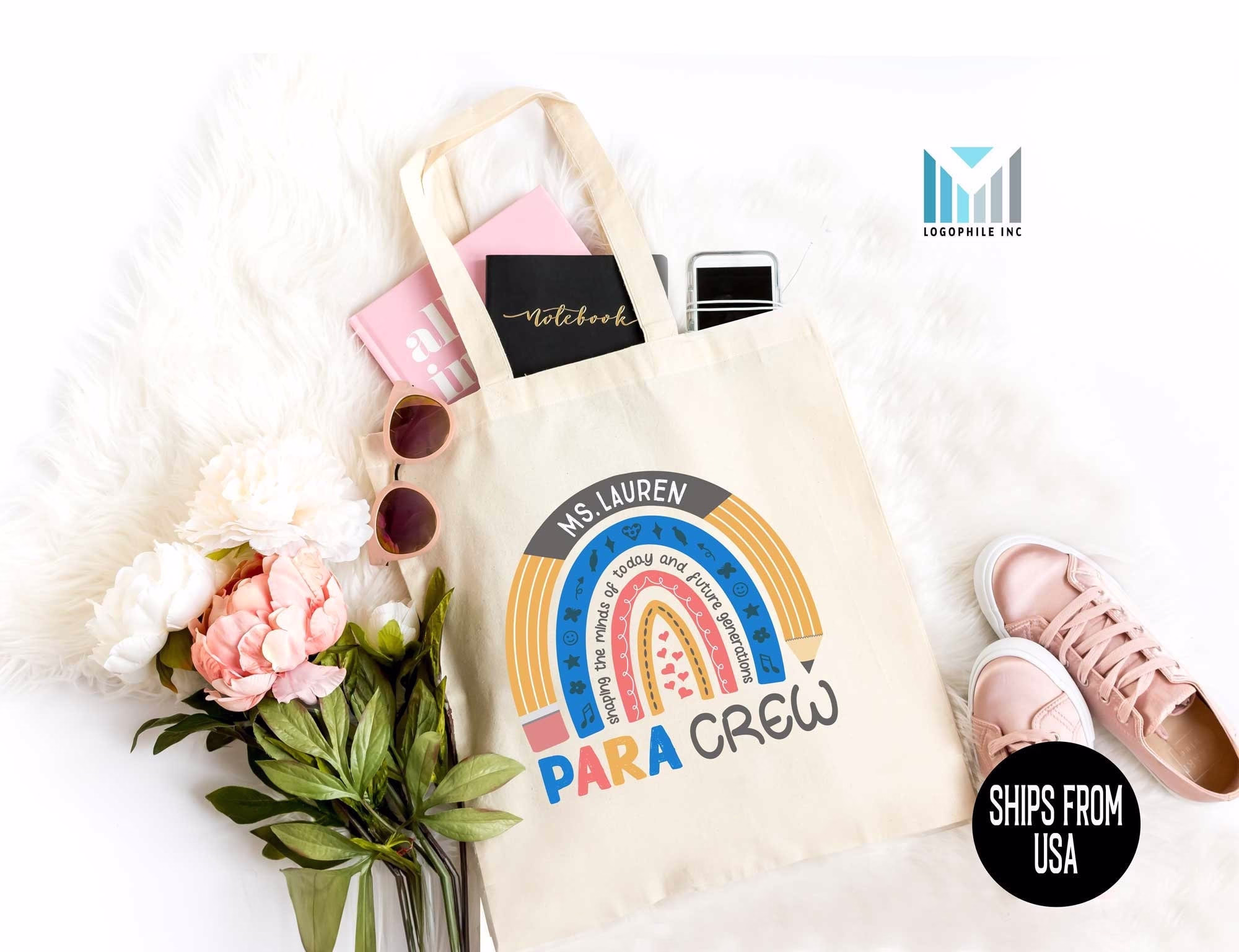 Personalized Paraprofessional Tote Bag, Sped Para Crew Pencil Rainbow, Parapro Thank You Gift, Special Education Team, Custom Teachers Aide