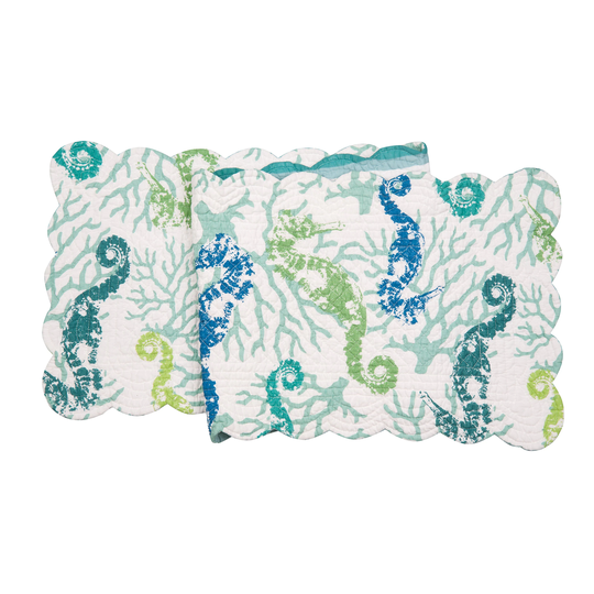 14" x 51" Aquarius Cotton Quilted Reversible Table Runner - Aqua Green