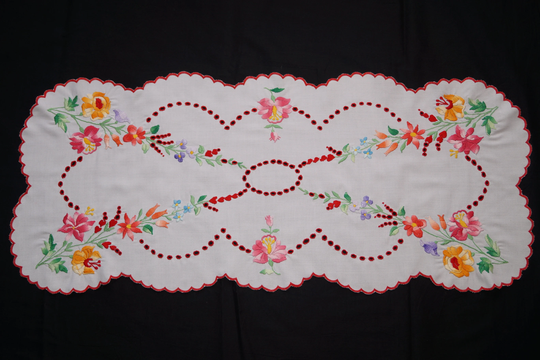 Hungarian Kalocsa Table Runner 82/36 cm, Hand Embroidered Home Decoration, White Folk Runner, Colorful Embroidery, Floral Decor