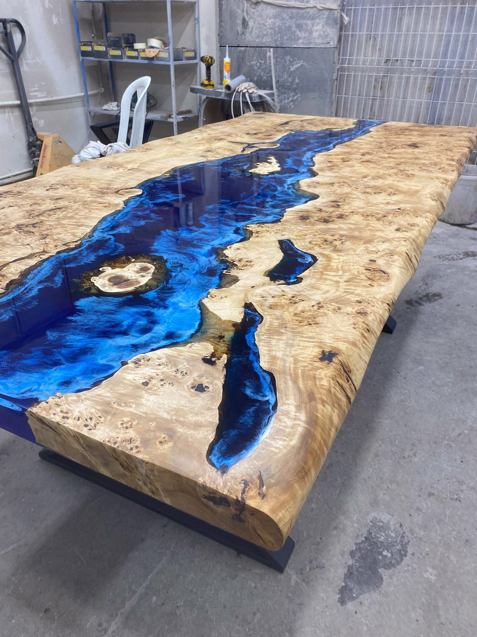 Epoxy Table, Dining Poplar Wood River Custom 84" X 42" Blue Table Order For Ashly