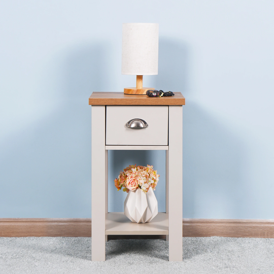 Wooden Side Table, Floor-standing Storage Table with a Drawer