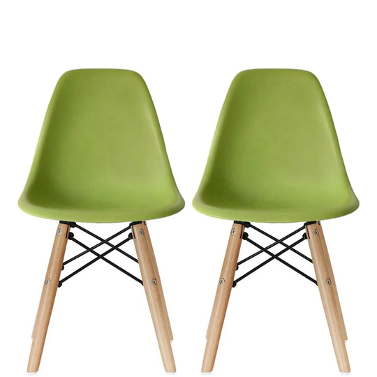 Set of 2 Kids Chairs Toddler Size Plastic Dining Room or Craft Chairs With Natural Wooden Legs