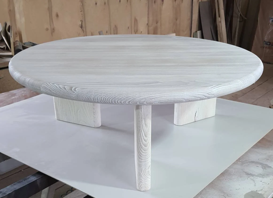 White Round Coffee Table, Loft Table Sandblasted & Bleached Solid 1.7" Ash. Please Ask For The Custom Size Color