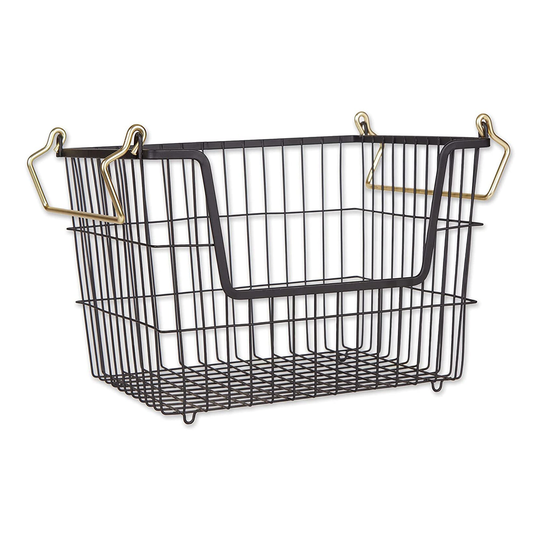 DII Design Imports Wire Mesh Stackable Utility Storage Bin, Medium, Black & Gold - 2.15