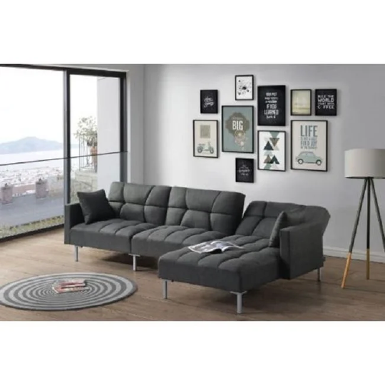 Reversible Adjustable Sectional Sofa w/2 Pillows, Dark Gray Fabric