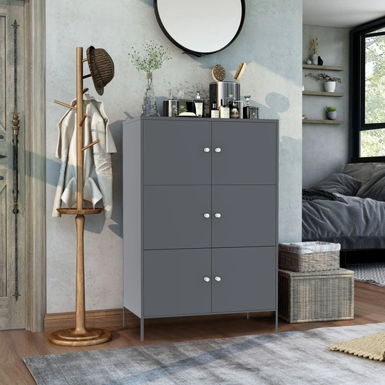 Metal Storage Cabinet with 6 Doors, 3-Tier Office Storage Cabinet