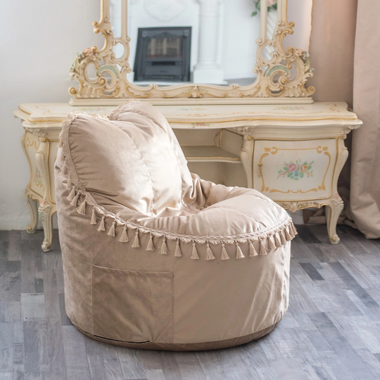 Large, Luxury Bean Bag Chair, Golden Tassels, Colour, Inner Bag, Outer For Adults, Kids, Cover