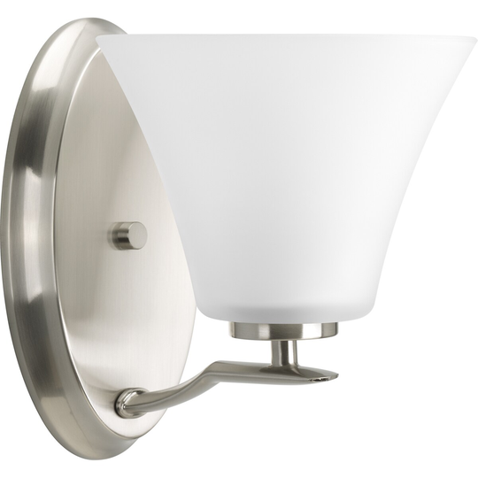 Bravo Collection 1-Light Brushed Nickel Etched Glass Modern Bath Vanity Light