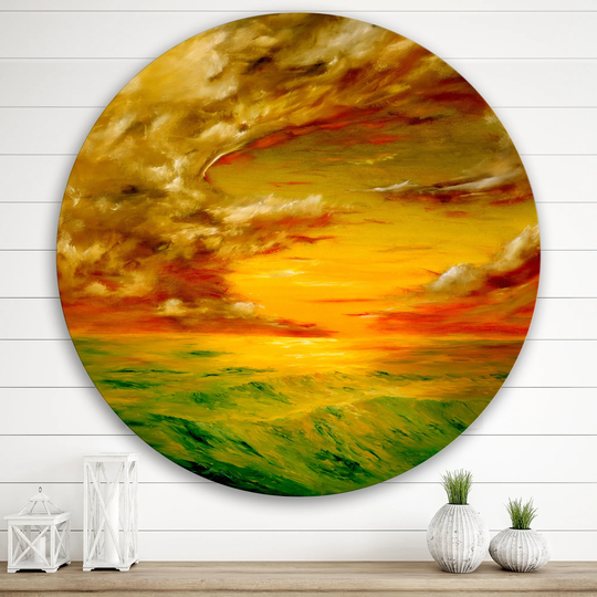 Designart 'Bright & Colorful Sunset At Santa Rosa California' Farmhouse Metal Circle Wall Art