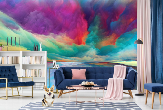 Beautiful Colorful Wallpaper With The Horizon, Rainbow Colors Pattern | Self-Adhesive, Removable, Peel & Stick Wall Mural
