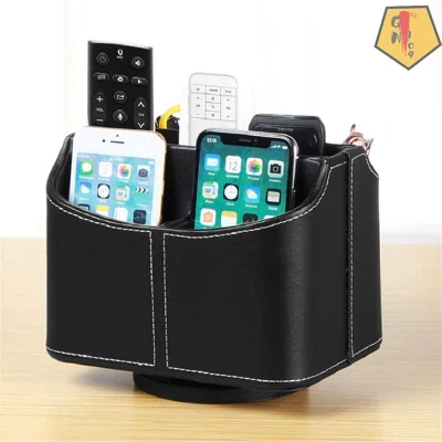 Leather Remote Control Holder,360 Degree Spinning TV Remote Caddy Organizer,Desk Organizers And Accessories,Suitable For Controller,Media,Mail,Calcula
