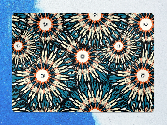 Mandala Chair Mat, Blue Vinyl Floor Orange Protective Moroccan Splat Pad, Flooring, Kids Room Decor