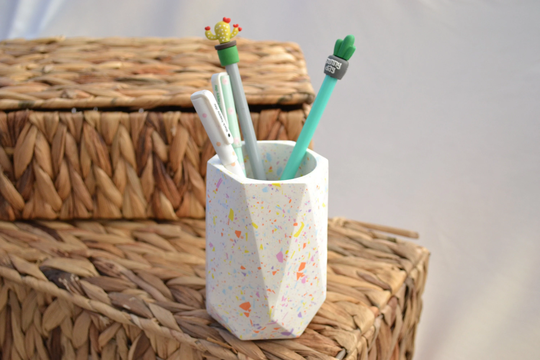 Colorful Terrazzo Pencil Cup For Desk, Concrete Pen Holder Students, Minimalist Modern Decor With Terrazzo, Uniqe Gift Office