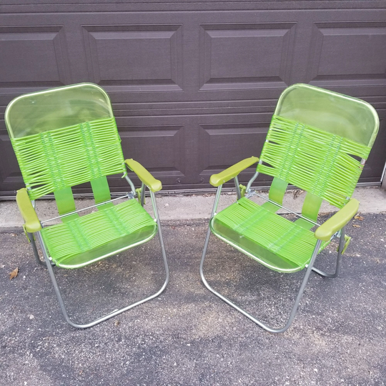 2 Lime Green Jelly Aluminum Lawn Chair Camping Portable Patio Bbq Party Folding