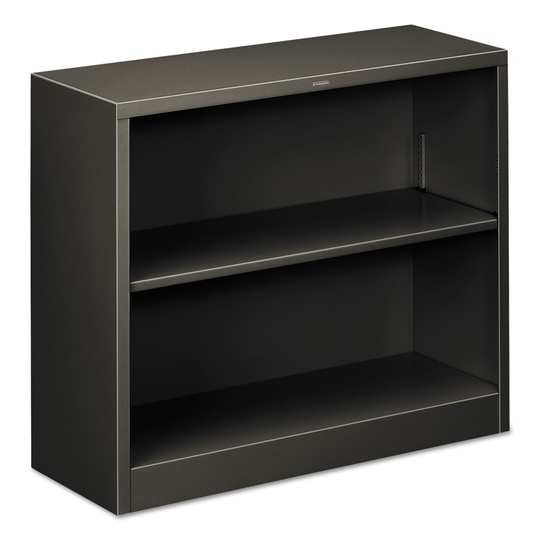 Metal Bookcase, Two-Shelf, 34.5 x 12.63 x 29, Charcoal - 34.5" x 12.63" x 29"