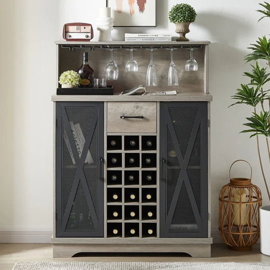 Kitchen Sideboard Wine Cabinet Bar Cabinet with Wine Glass Storge, Shelves and Drawer