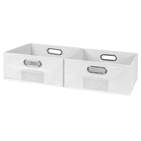 Noble Connect Set of 2 Half-Size Foldable Fabric Storage Bins- White