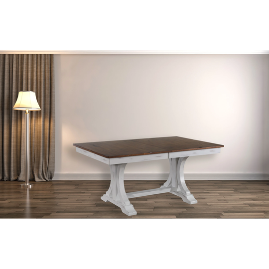 Rectangle Dining Table 42"x64"x82" Double Pedestal Deco Distressed Cocoa Brown/ Cotton White - N/A
