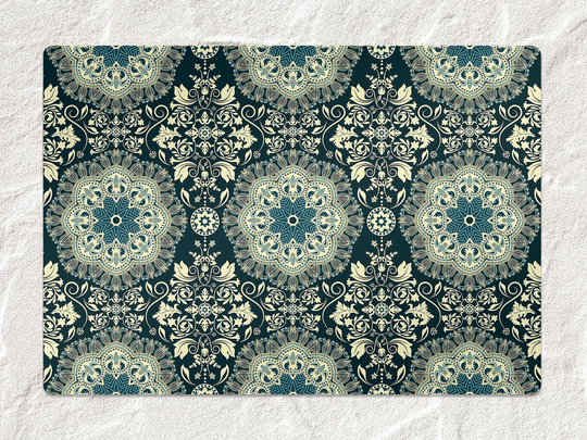Damask Chair Mat, Blue Vinyl Floor Beige Protective Oriental Splat Office Room Rug, Gift Idea, Splash Mat