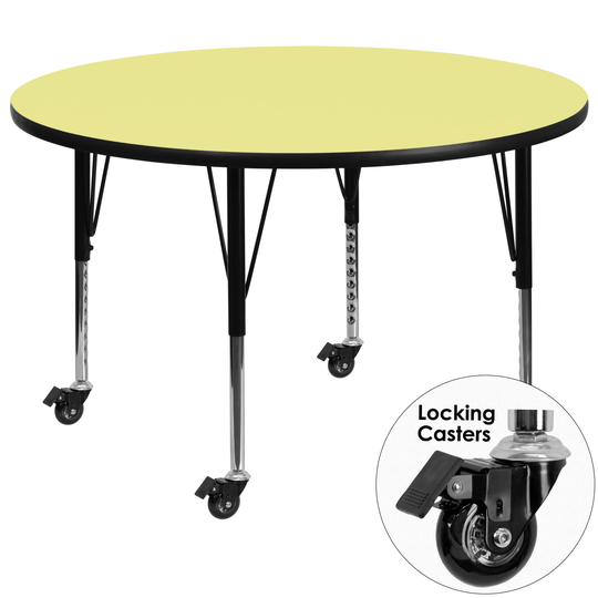 Delacora 42 Inch Round Steel Framed Wood Top Adjustable Activity Table