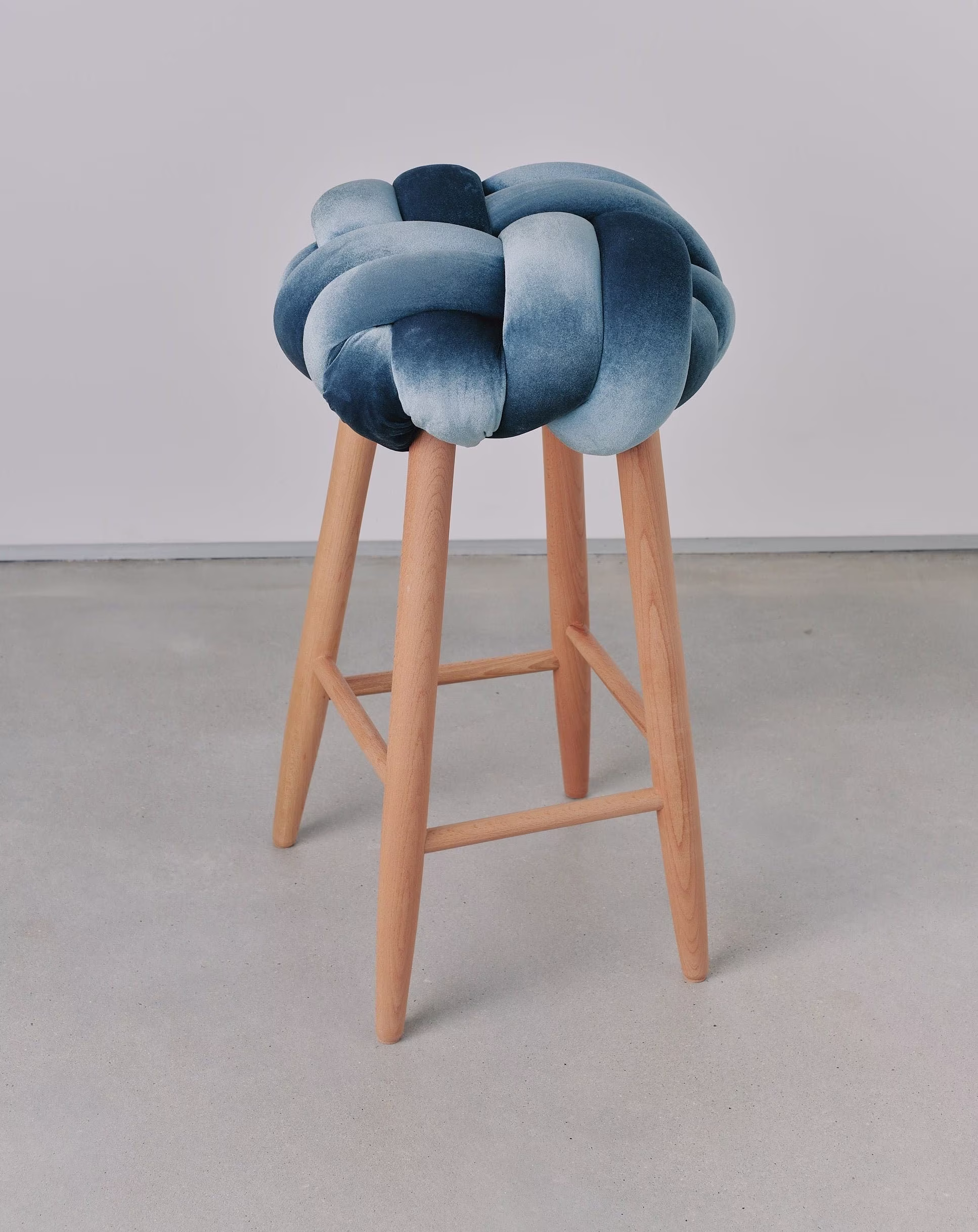 Sage Velvet Knot Bar Stool, Design Chair, Modern Industrial Wood Bar Velvet Stool