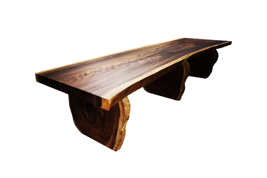 Black Wood Dining Table, Live Edge Living Room Furniture, Farmhouse Home Office Decor, Rustic Banquet