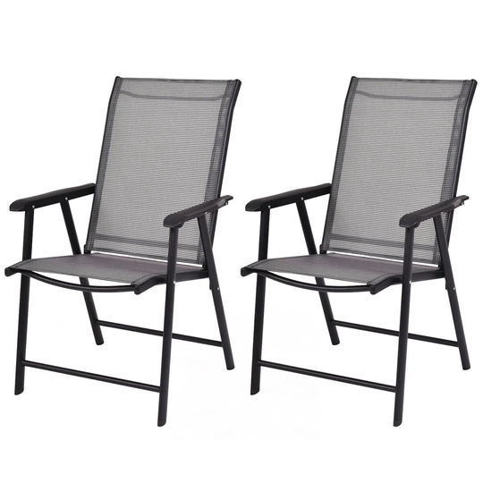 Gymax 2PCS Folding Chairs Steel Frame Patio Garden Outdoor w/ Armrest