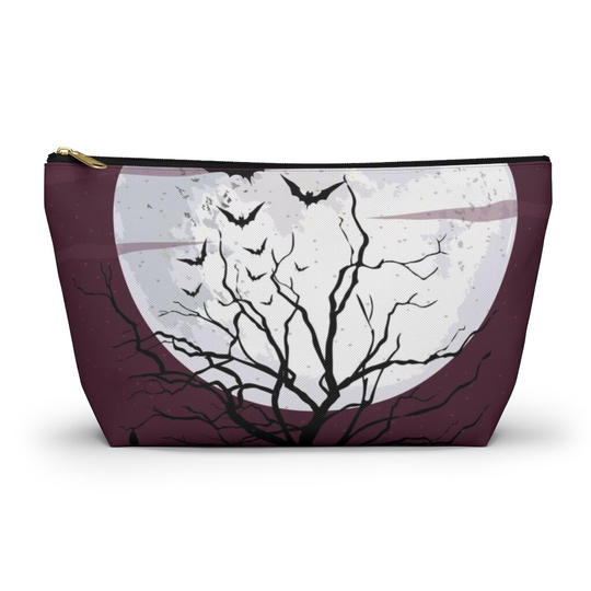Full Moon Bats Gothic Makeup Accessory Pouch With T-Bottom | Goth Girl Witchy Travel Bag Witchcraft School Pencil