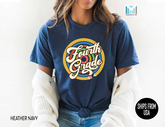 4Th Grade Teacher Retro Pencil Shirt, Fourth Teaching Tshirt, Colourful Level Tees, Team Shirts, Useful Gifts