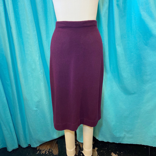 1960S W28-36 Roman Stripe Purple Synthetic Knit Elastic Waist Pencil Wiggle Skirt