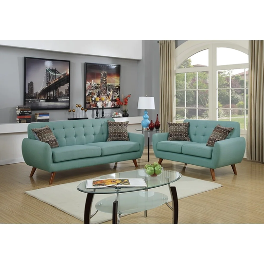 Polyfiber 2 Piece Sofa set with Cushion Seats in Blue